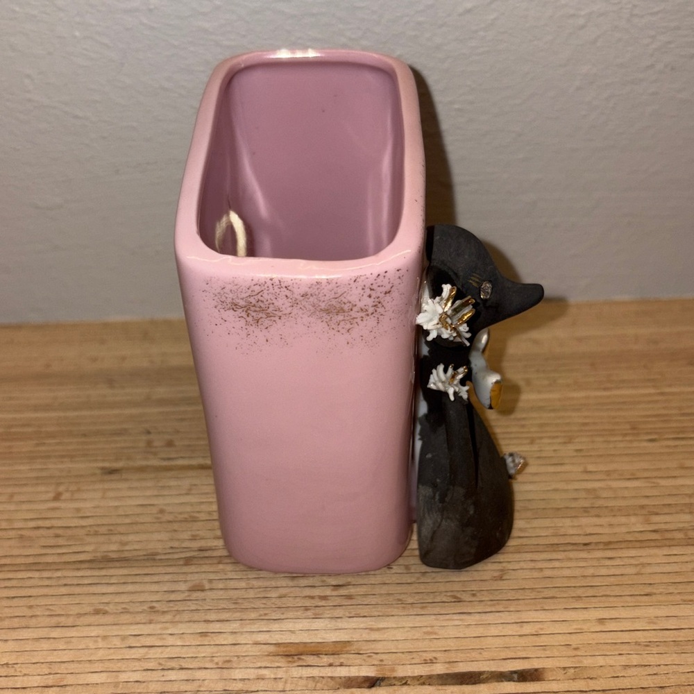 Vintage MId-Century Pink Ceramic/ Black Poodle Hanging Wall Pocket - Picture 4 of 7